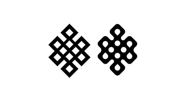 Tibetan endless knot, black isolated silhouette