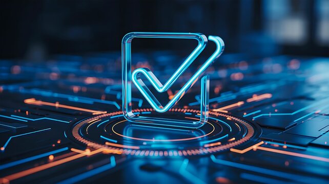 Digital verification checkmark symbol for secure technology system
