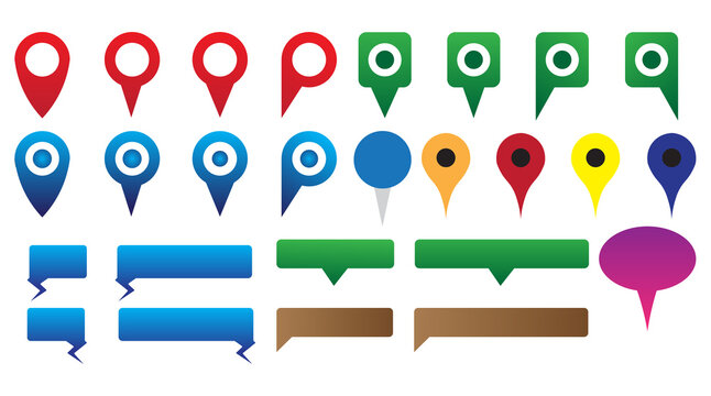 Map location pins and speech bubble labels on PNG.
Perfect for maps, GPS navigation, infographics, web and app UI, pointers, callouts and modern business presentations.