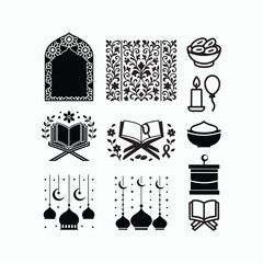 Muslim Faith Line and Silhouette Icons Collection for Ramadan Design