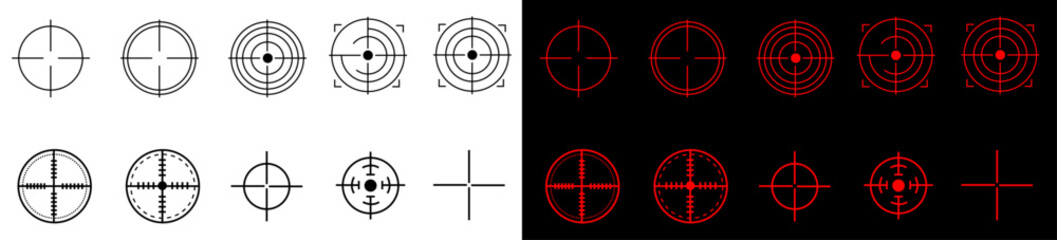 Professional Target Scope Vector Set, Minimalist Gun Sight and Bullseye Icons with Editable Stroke