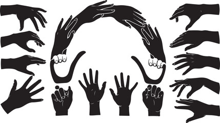 Obraz premium Collection of black hand silhouettes in various positions and gestures
