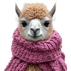 Obraz premium A cheerful llama in a bright pink scarf radiates warmth and joy