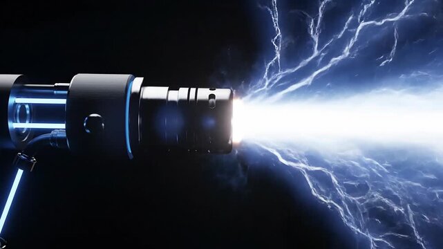 Futuristic Sci-Fi Energy Weapon Firing Plasma Beam with Electrical Discharge