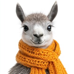 Obraz premium A cheerful llama wraps itself in a bright orange scarf, bringing smiles to all