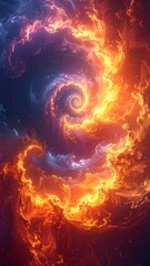 Swirling vibrant orange-blue nebula clouds in a spiral, abstract cosmic wonder, space scene