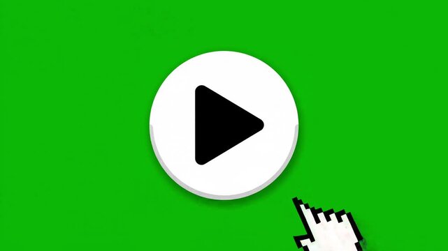 4K animation mouse cursor moving to center of screen and click pause button "Play" icon against a green screen background for tutorial videos, software demos, or YouTube end-screen overlays.