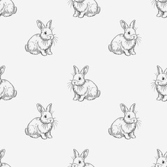 Obraz premium Cute seamless pattern with hand drawn rabbits in sketch style for baby textile nursery wallpaper Easter decor and childish wrapping paper
