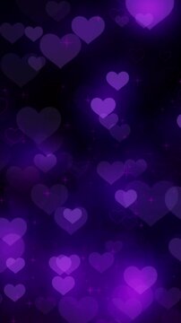 紫のハートが幻想的に揺らめく縦長（9:16）ループ背景動画 / Romantic Purple Hearts Glowing Vertical 9:16 Loop Background Animation