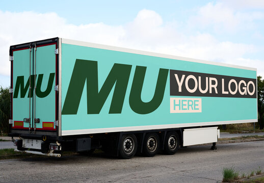 Mockup of Real photo from White Trailer Truck Parked on Roadway