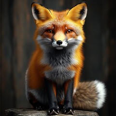 Fototapeta premium Brightly colored fox relaxes on a weathered log, creating a sense of calm in nature