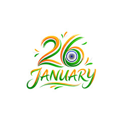 Fototapeta premium 26 January Republic Day Creative Typography with Indian Tricolor and Ashoka Chakra