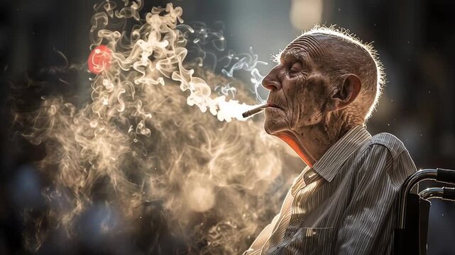 Video of old punk man smoking cannabis
