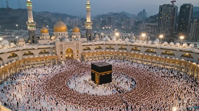 Huge crowd of pilgrims at the great mosque of mecca