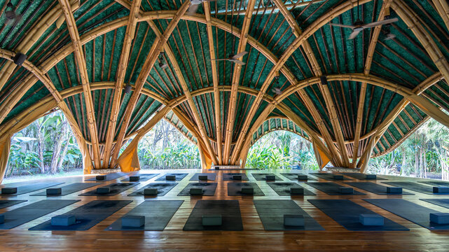 Bamboo yoga room in a tropical environment
