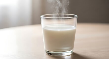 Steaming Glass of Milk on Wooden Table