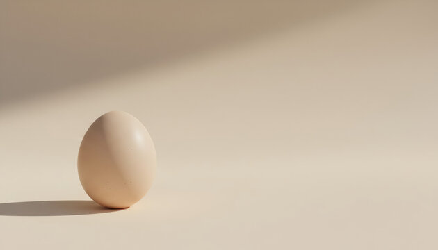 Single Egg with Matte Shell &ndash; Off-Center Minimal Studio on Very Light Warm Neutral Background