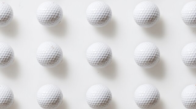 Multiple golf balls arranged in a detailed pattern on a white surface. product launch decks, UI/UX mockups, designed for data visualization dashboards and holographic UIs.