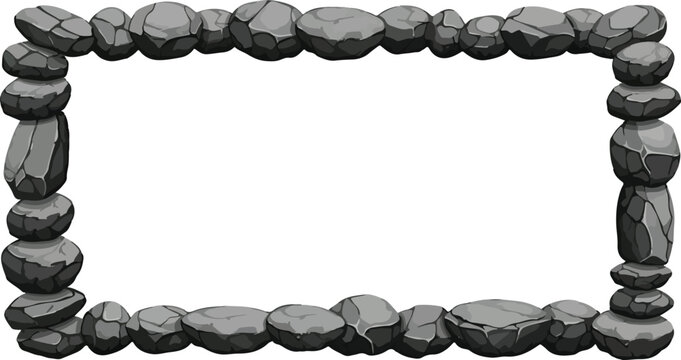 Rectangular frame composed of stacked gray stones with visible cracks and shadows rock border rectangle