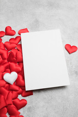 Blank invitation or flyer or greeting card mockup with copy space for Valentines Day congratulations