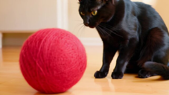 Black cat with red ball.