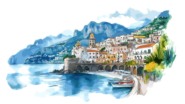 Amalfi Coast. Amalfi Coast watercolor vector illustration