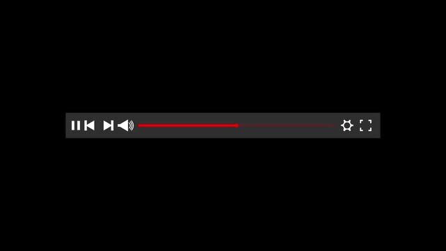 Media player timeline playback control and progress indicator. Audio video control bar with play pause seek and volume. Digital media playback concept focused on streaming and content control.