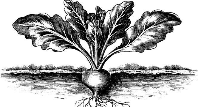 Vintage botanical engraving of chicory root plant with underground view for retro design