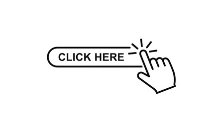 Obraz premium Minimalist line icon representing a hand cursor about to press the clearly labeled click here button