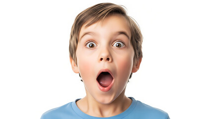 Surprised Boy Looking Up Isolated on White Background