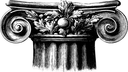 Naklejka premium Corinthian column capital with botanical ornament - vintage architectural design