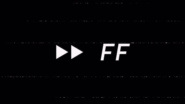 Fast forward VHS-style overlay with retro UI symbols and subtle analog noise, ideal for glitch effects, playback visuals, and video overlays. Alpha channel 4K video