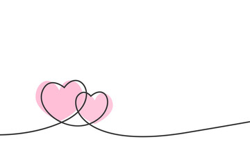 The hearts are hand-drawn. The hearts are drawn in a continuous line. Hearts with a single outline to create a love design. Vector illustration