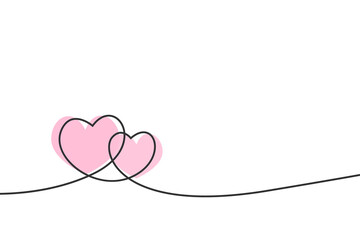 The hearts are hand-drawn. The hearts are drawn in a continuous line. Hearts with a single outline to create a love design. 