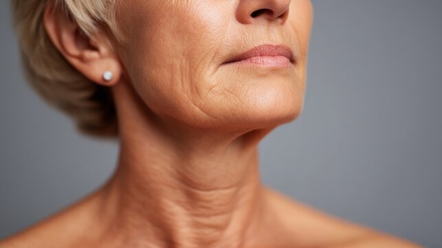 A woman with a very thin neck and a very thin face. She is wearing earrings