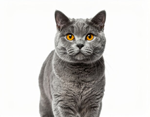 Obraz premium Funny British Shorthair Cat, Cute Grey Pet over White Background