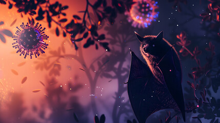 Zoonotic Virus Transmission Concept with Bat Silhouette