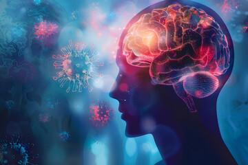 Human Brain Affected by Viral Infection &ndash; Neurological Disease Concept