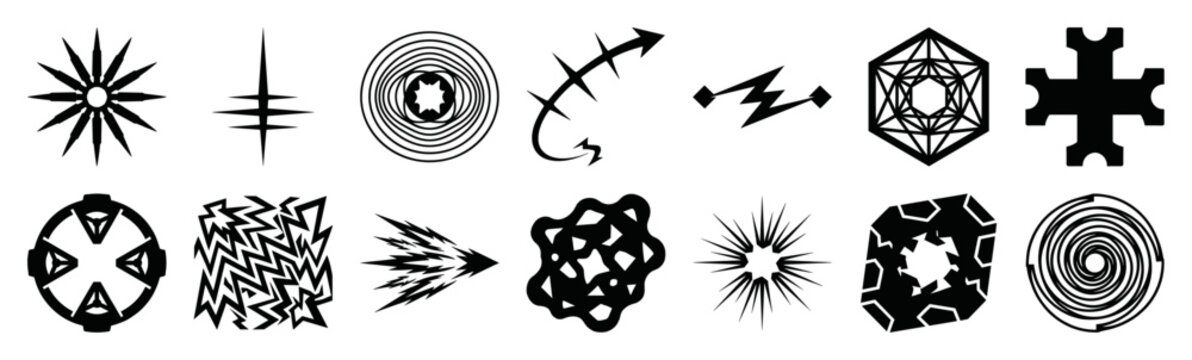 Abstract Geometric Cyber Sigilism Vector Element Kit for Neo-Tribal Streetwear and Graphic Design