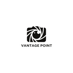 Modern camera logo with Vantage Point text for photography branding