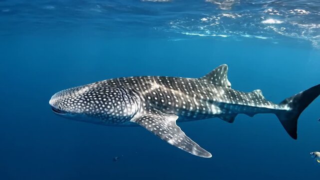 Giant Whale Shark Glides Majestically Through Blue Ocean Depths