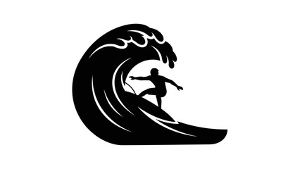 Surfer Riding Big Ocean Wave Silhouette Icon
