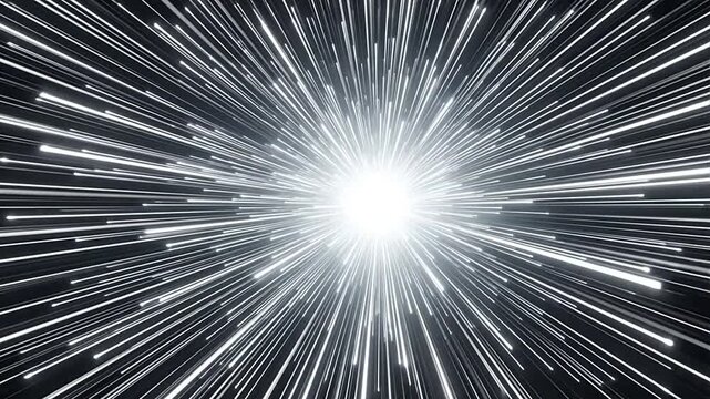 Abstract Light Burst with Dynamic White Streaks on a Dark Background Depicting Speed or Hyperspace