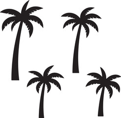 Fototapeta premium set of palm trees, palm, tree, tropical, vector, silhouette, beach, nature, leaf, illustration, summer, coconut, palm tree, island, plant, design, travel, pattern, sea, sun, palms, branch, palmtree