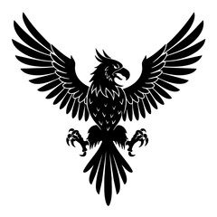 Obraz premium Elegant Silhouette Flying Phoenix With Spread Wings Mythology Bird Symbol