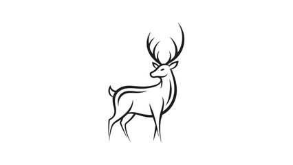Elegant Stylized Deer with Majestic Antlers Line Art Logo Design