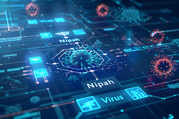 Nipah Virus Monitoring Interface on Futuristic Medical Data Dashboard