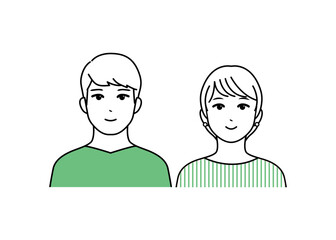 シンプルな線画で描かれた男女のカップルイラスト