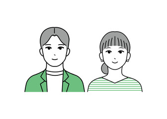 シンプルな線画で描かれた男女のカップルイラスト