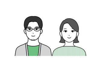 シンプルな線画で描かれた男女のカップルイラスト
